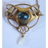 An Arts & Crafts 9ct Gold and Turquoise Brooch by S. Blanckensee & Son Ltd., 35mm wide, 4.2g
