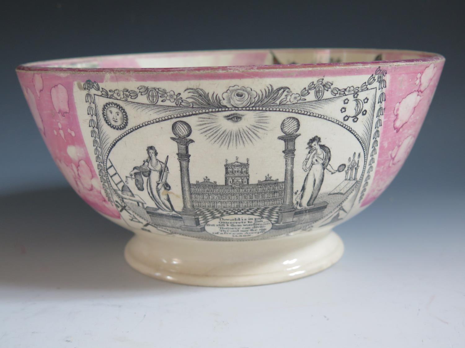 A Sunderland Lustre Crimea War Bowl with polychrome decoration to the inside and monochrome