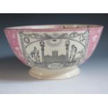 A Sunderland Lustre Crimea War Bowl with polychrome decoration to the inside and monochrome