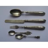 A Victorian Three Part Christening Set, Sheffield 1866, Martin, Hall & Co. and two teaspoons (one