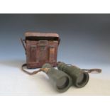 A Pair of WWI German C.P. Goerz Fernglas 08 Military Binoculars no. 365977 with leather case,
