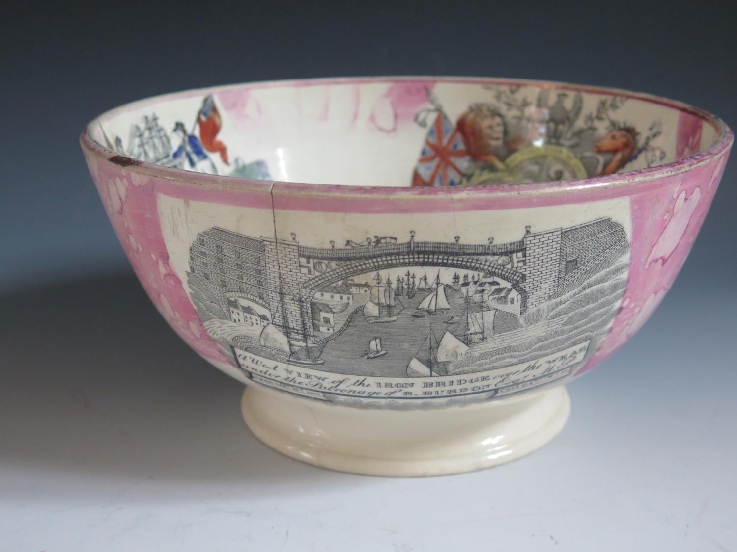 A Sunderland Lustre Crimea War Bowl with polychrome decoration to the inside and monochrome - Image 2 of 5