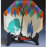 A Rare Clarice Cliff Bizarre Hexagonal Latona Tree Bowl, c. 1929, 10" to corners. Very slight