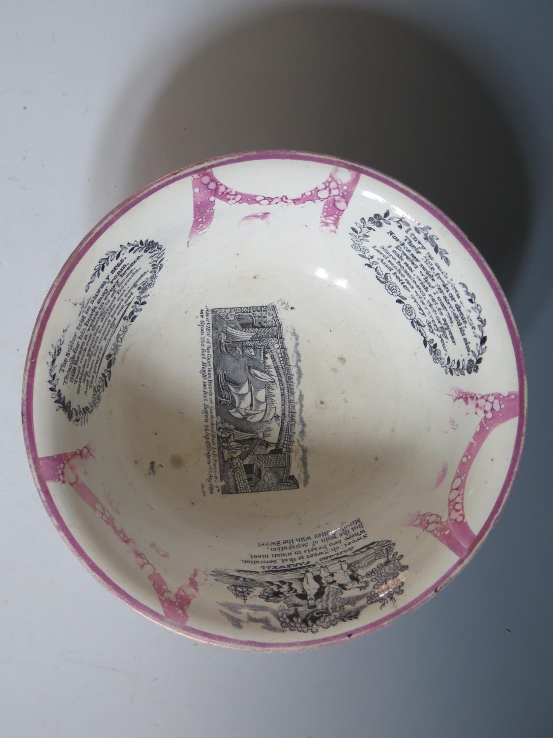 A G&A Albion Pottery Sunderland Lustre Bowl decorated in monochrome with Sailor's Farewell, poetic - Image 4 of 6