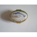 A Kingsley Enamel Ltd. Ed. 30/250 Patch Pot decorated with salmon, signed S. Smith, 5.5cm long,