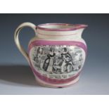 A Sunderland Lustre Jug _ The Sailor's _ decorated in monochrome with poetic text 'Now weigh the