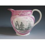 A Sunderland Lustre Jug _ Sailor's Fairwell _ decorated with monochrome scene of compass and