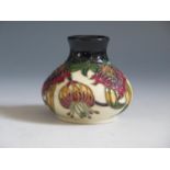 A Modern Moorcroft Anna Lily Pattern Squat Vase, base marked 86, 6cm, boxed