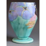 A Clarice Cliff Bizarre 6.5" Inspiration Bouquet Vase, c. 1930. Restored