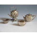 An Edward VII Silver Dolls House Miniature Four Part Tea Set, Birmingham 1905, Cornelius