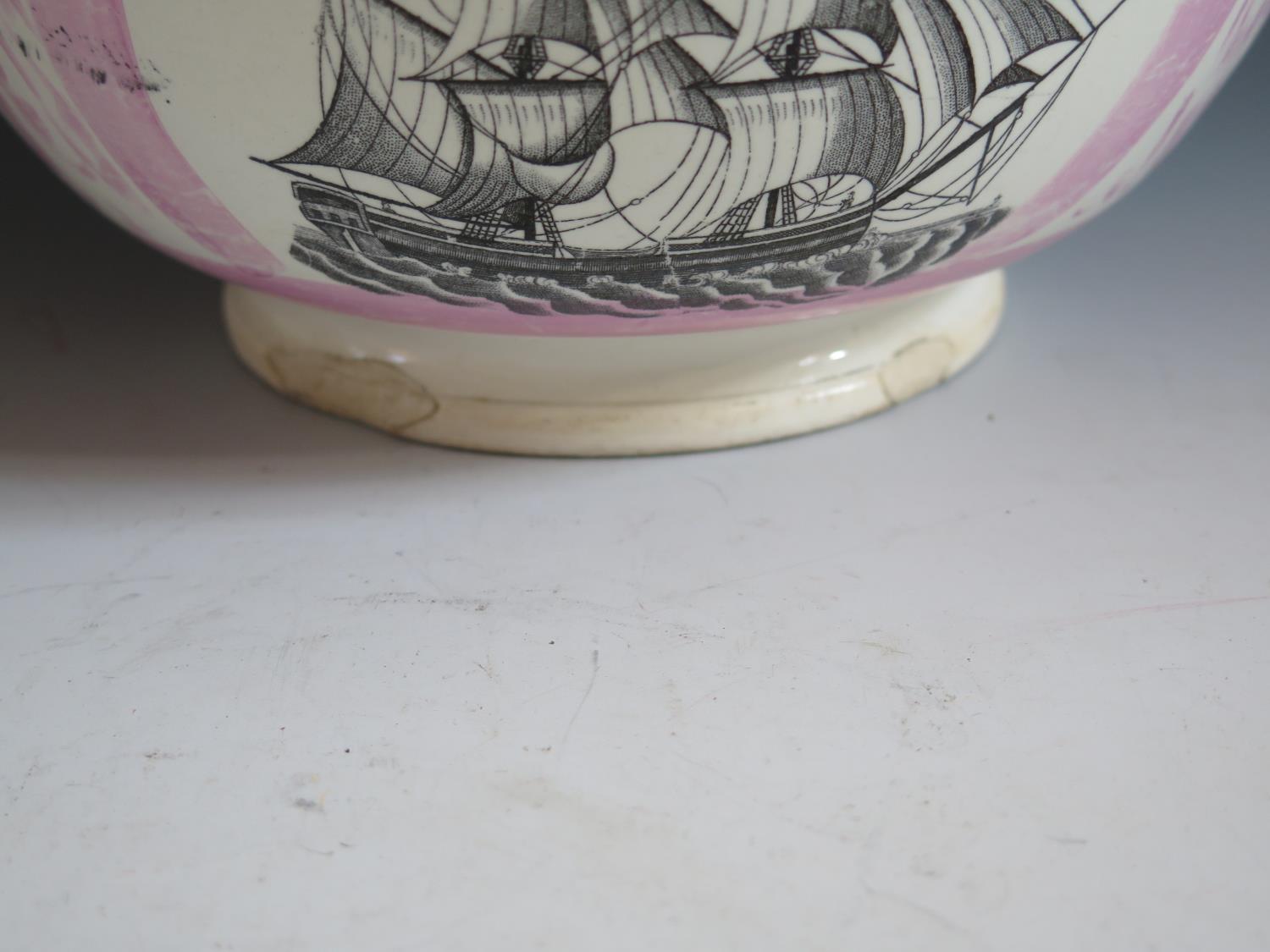 A Sunderland Lustre Bowl with monochrome decoration of The Mariner's Arms, Ancient Order of - Image 4 of 6