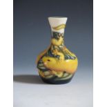 A Modern Moorcroft Yellow Salamander Pattern Trial Piece Vase, base marked 26.1.99, 10.5cm