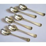 A Set of Six Edward VII Bright Cut Silver Teaspoons, Sheffield 1904, Joseph Rodgers & Sons, 108g
