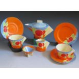 A Rare Clarice Cliff Bizarre Nuage Nine Piece Tea Set for Two, c. 1932.