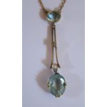 A 15ct Yellow Gold, Aquamarine and Diamond Necklace, 38mm drop, 3.6g