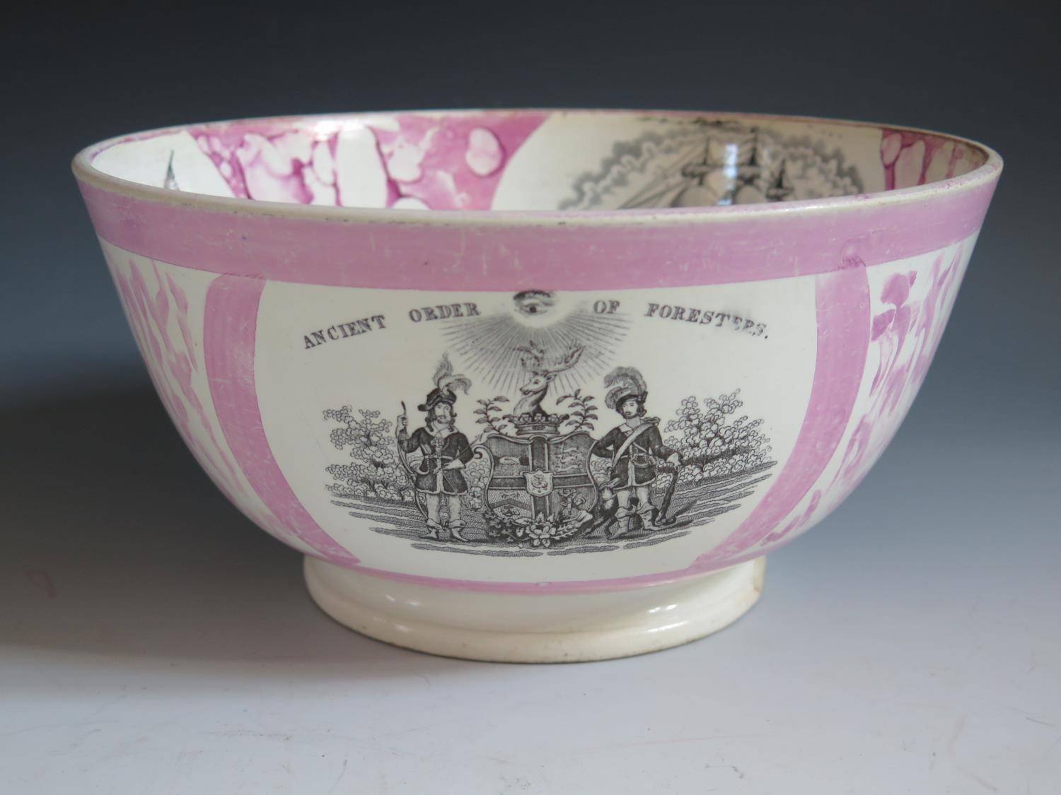 A Sunderland Lustre Bowl with monochrome decoration of The Mariner's Arms, Ancient Order of