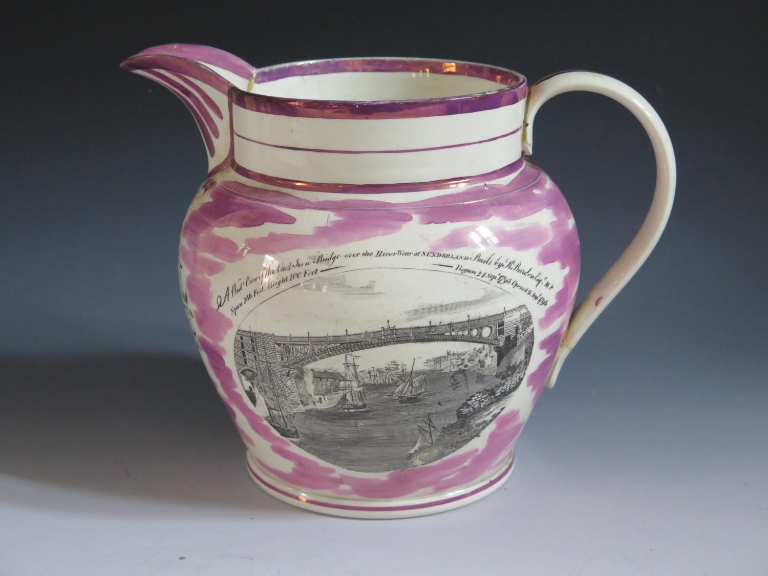 A Dixon Austin Co. Sunderland Lustre Jug _God Speed The Plough _ decorated in monochrome with - Image 3 of 6