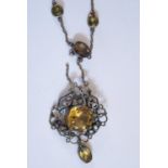 A Victorian Citrine and Silver Mounted Necklace. Faults