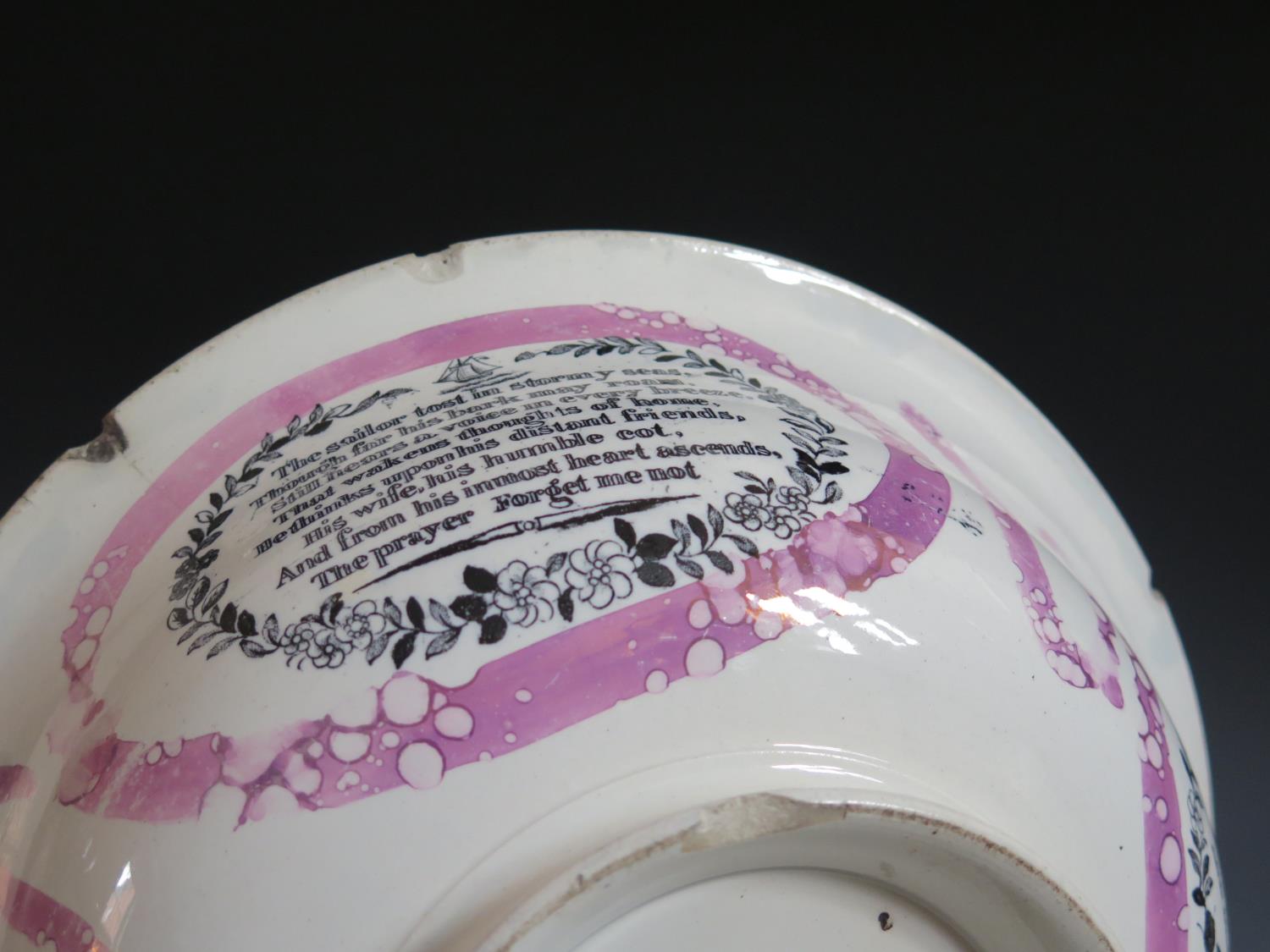 A G&A Albion Pottery Sunderland Lustre Bowl decorated in monochrome with Sailor's Farewell, poetic - Image 6 of 6