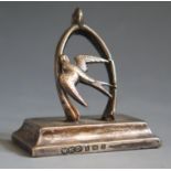 A George V Silver Menu Holder in the form of a wishbone with swallow, Birmingham 1912, Wilmot