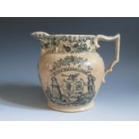 A Nineteenth Century Jug decorated with The Farmer's Arms, 17cm, chip to lip