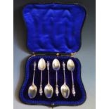A Cased Set of Six Edward VII Silver Apostle Top Teaspoons, London 1902, Sibray, Hall & Co. Ltd.,