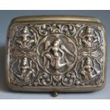 An Indian White Metal Cigarette Case with embossed Hindu Deities, 9x6cm, 110g