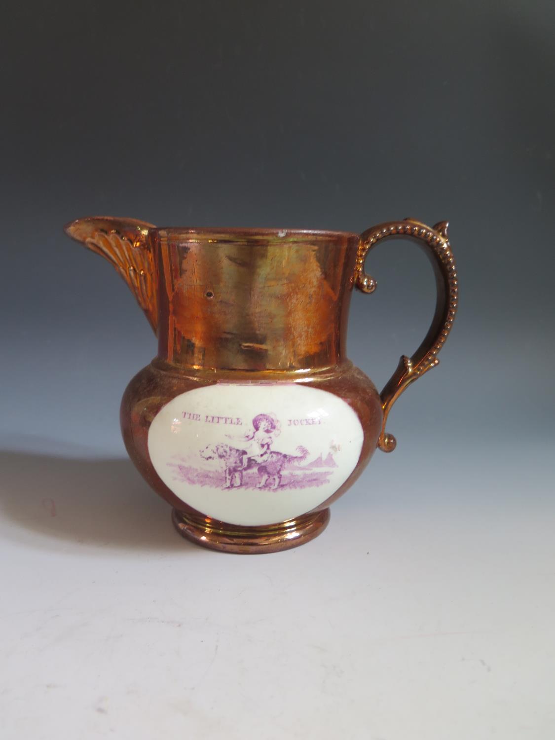 A Sunderland Lustre Milk Jug with polychrome decoration and poetic text 'Ladies all I pray make - Image 4 of 4