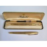 Two Parker 61 12ct Rolled Gold Fountain Pens, one boxed. Both damaged for spares or repair