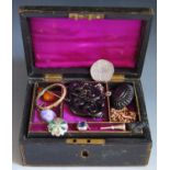 A Jewellery Box and Contents including Whitby jet, Alberts etc,