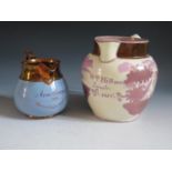 Two Nineteenth Century Copper Lustre Jugs - Wm. Hillson Leicester 1816 18cm (restored) and Ann Evans