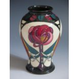 A Modern Moorcroft Stylised Bird and Flower Vase by Sian Leeper, base marked 2006, 16cm, boxed