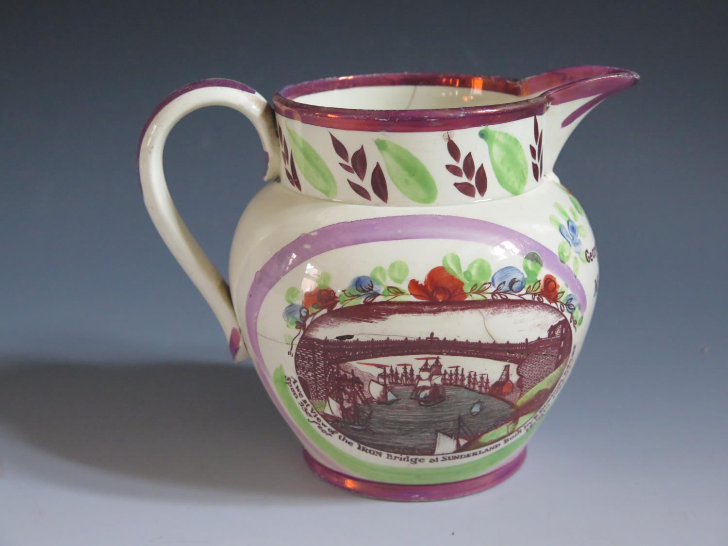 A Sunderland Lustre Marriage Jug _ George & Ann. Potts Mar., June 1st 1829 _ with polychrome - Image 3 of 7