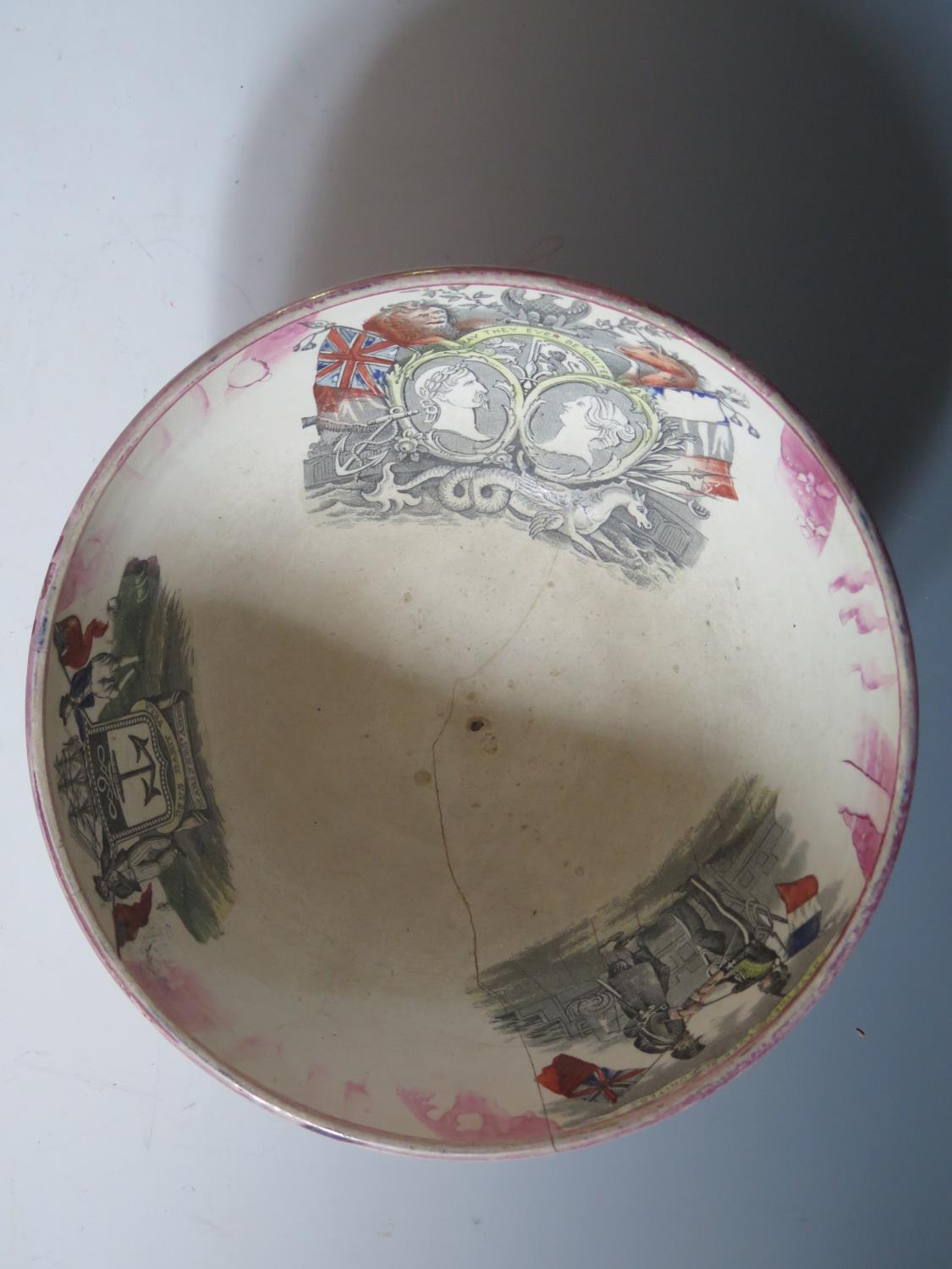 A Sunderland Lustre Crimea War Bowl with polychrome decoration to the inside and monochrome - Image 4 of 5