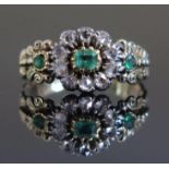 A Georgian Emerald and Rose Cut Diamond Dress Ring in a high carat gold mount (unmarked), size L,