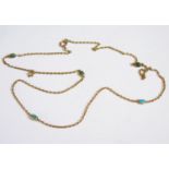 A Yellow Metal Mounted Turquoise Necklace, 81cm, 13.1g