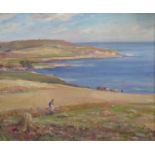 Owen Bowen (Staithes Group 1873-1967), untitled coastal scene wheat fields, oil on canvas,