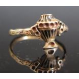 A Georgian Gold Urn Shaped Ring, naming around shank 'ELIZABETH MARIA BUTLER ???? MAY 1775???',