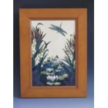 A Modern Moorcroft Dragonfly Pattern Plaque, dated 95 and framed by The Art Studio, 42x31.5cm