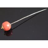 A 19th Century Coral Stick Pin, 19mm diam.