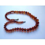 A Graduated Orange Amber Bead Necklace with inclusions, 52cm, 30g