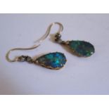 A Pair of Victorian Black Opal and Diamond Pendant Earrings, c. 35mm drop, opal 16x9mm, 2.7g