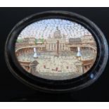 An Italian Miromosaic Brooch decorated with St. Peter's basilica and in a sterling silver mount,