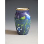 A Modern Moorcroft Enamel Blue Floral Vase, 6.5cm, dated 26.5.99 and signed J. Horton, boxed