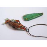 An Articulated Silver and Enamel Fish Pendant Necklace, c. 5.5cm long and one other pendant