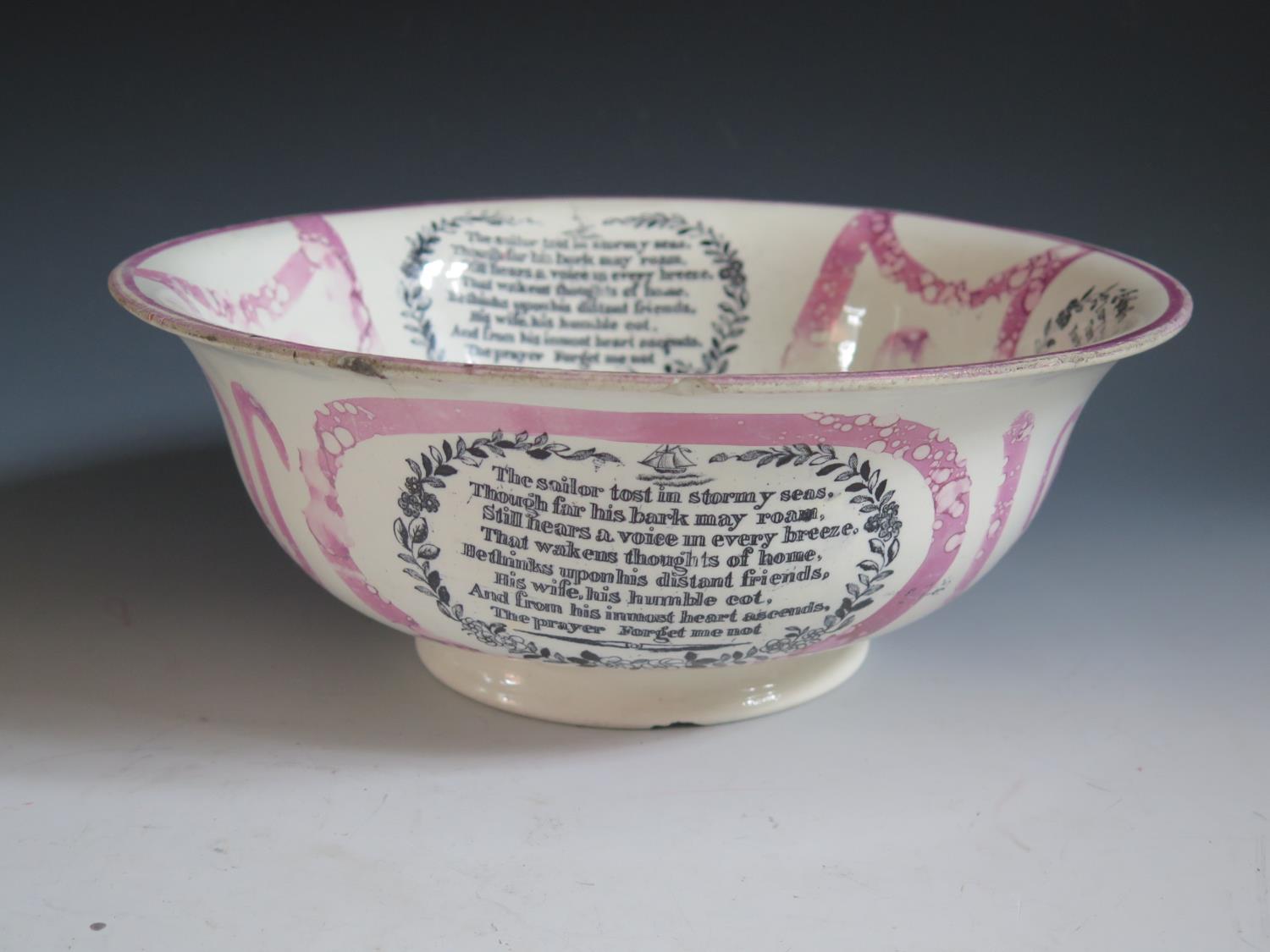 A G&A Albion Pottery Sunderland Lustre Bowl decorated in monochrome with Sailor's Farewell, poetic - Image 3 of 6