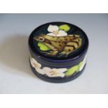 A Modern Moorcroft Ltd. Ed. Frog Patterm Cyclindrical Box, base marked RSPB 2016 18/50, 11cm diam.