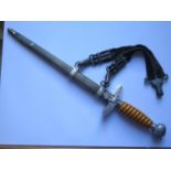 A German WWII Luftwaffe Dagger by Horster with hanging straps, dents to scabbard