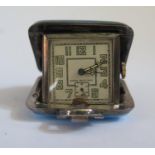 A Sapho Silver and Guilloché Enamel Purse Watch, Birmingham 1936, running but enamel damaged