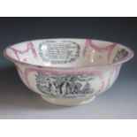 A G&A Albion Pottery Sunderland Lustre Bowl decorated in monochrome with Sailor's Farewell, poetic